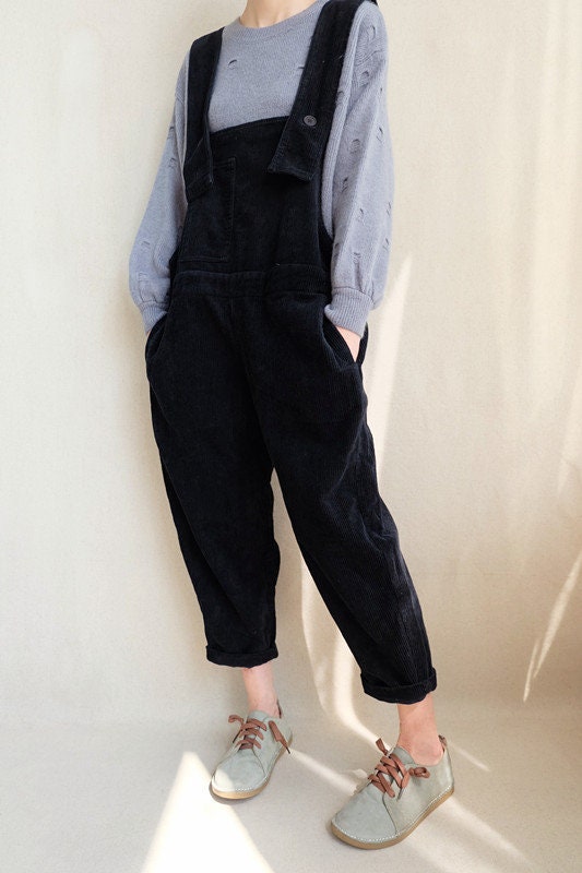Zelda Black Corduroy Wide-Leg Overalls — view 6