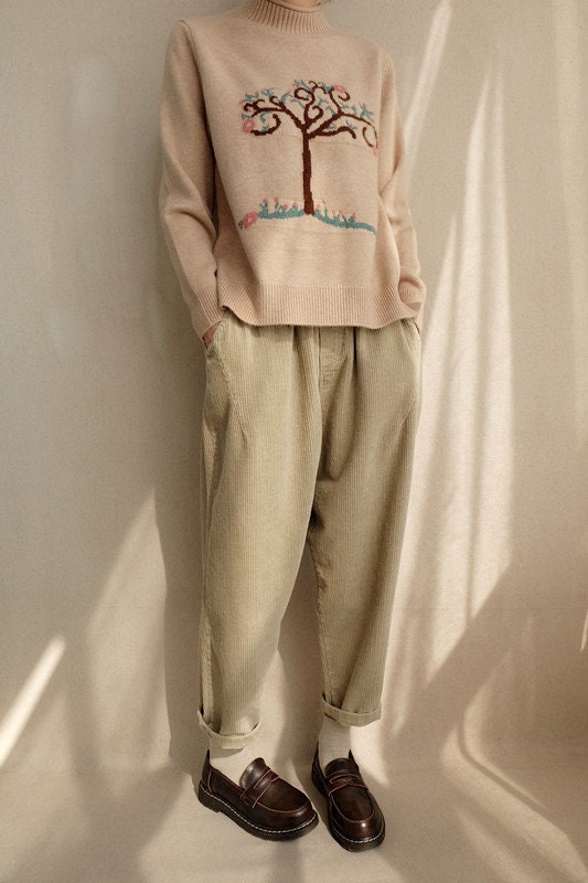 Mabel Khaki Cotton Corduroy Pants — view 2