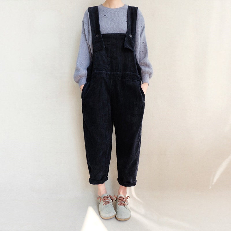 Zelda Black Corduroy Wide-Leg Overalls — view 4