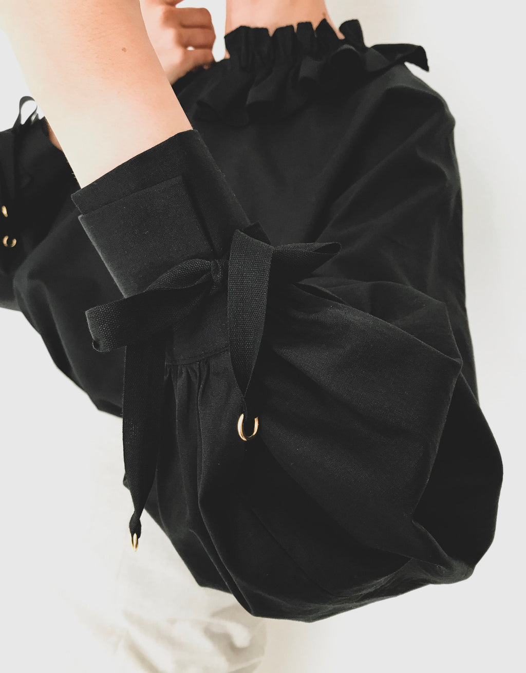 Noor Black Cotton Puff-Sleeve Blouse — view 5