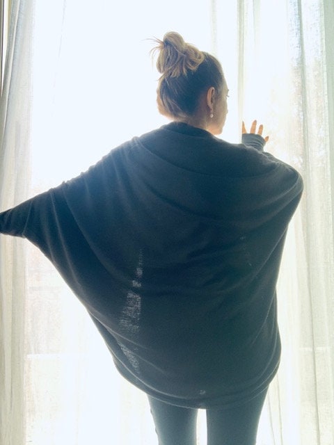 Fleur Black Wool Oversized Cardigan — view 2