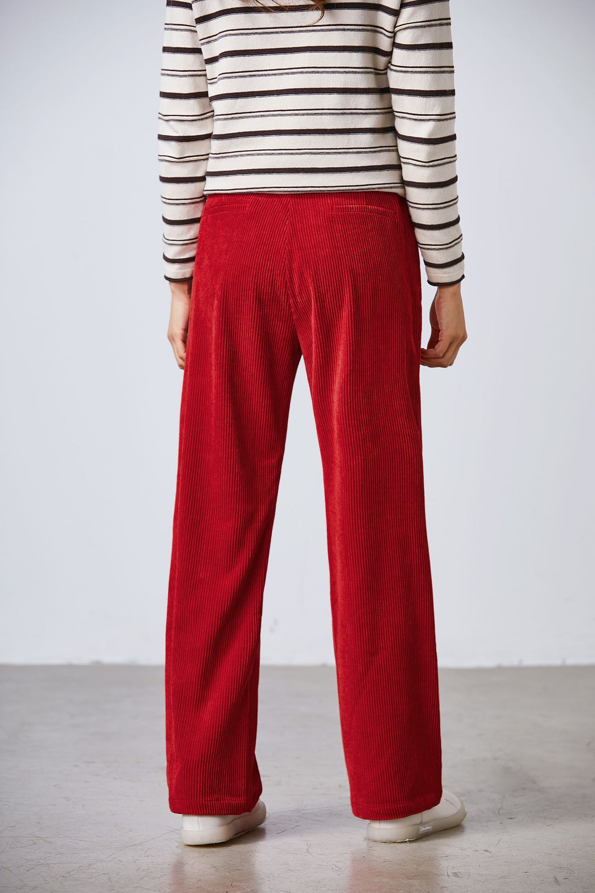 Leona Red Wide-Leg Corduroy Pants — view 4