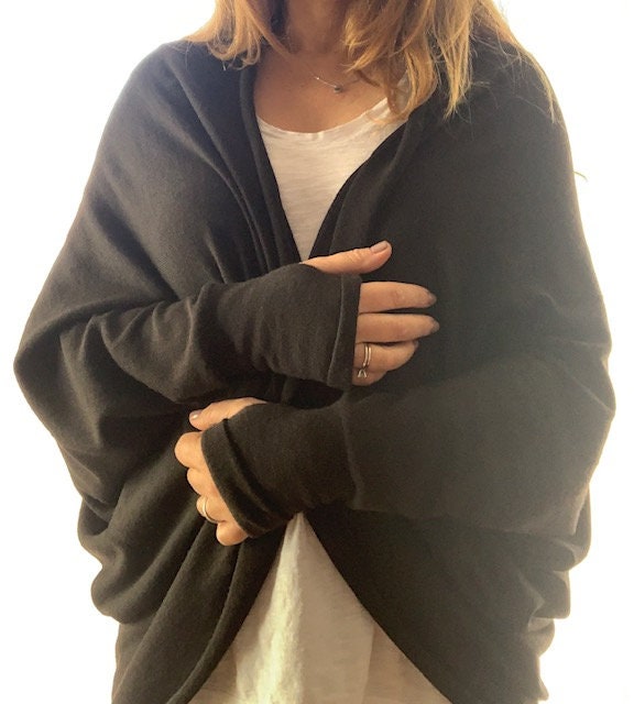 Fleur Black Wool Oversized Cardigan — view 4