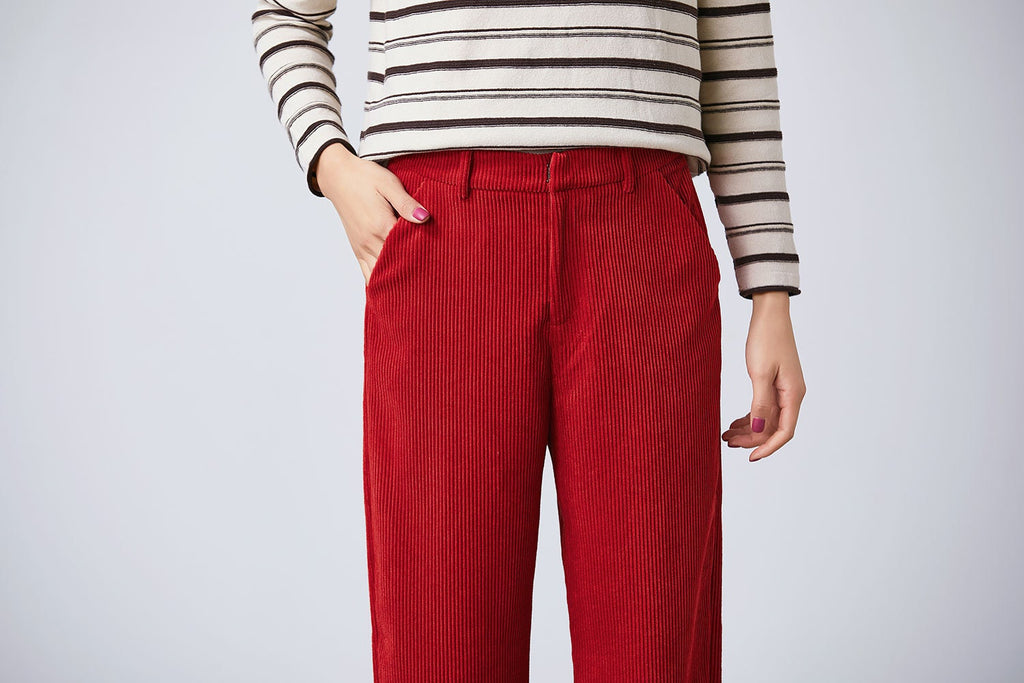 Leona Red Wide-Leg Corduroy Pants — view 5