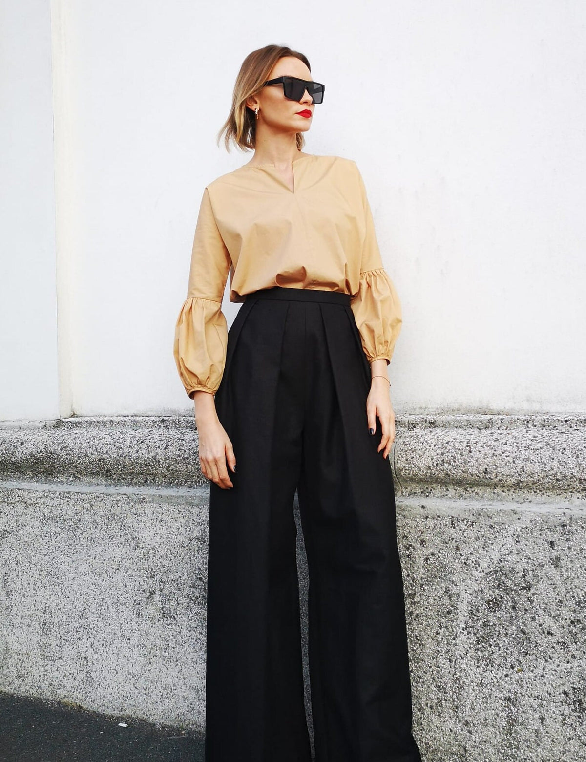 Dora Beige Cotton Puff-Sleeve Blouse — view 3