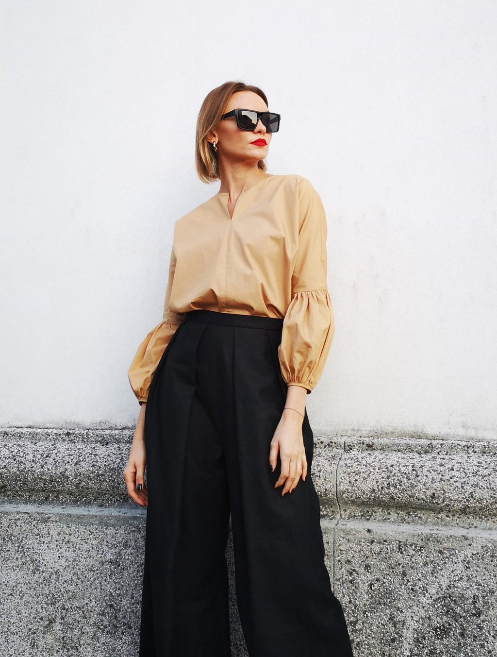 Dora Beige Cotton Puff-Sleeve Blouse — view 4