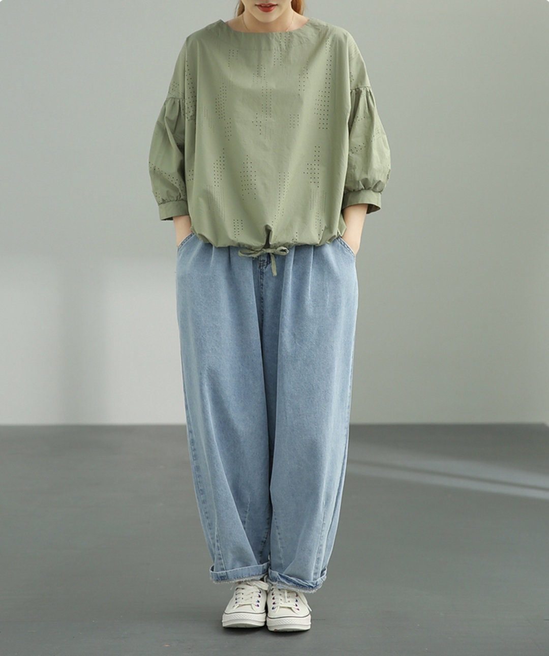 Faye Beige Denim Wide-Leg Jeans — view 3