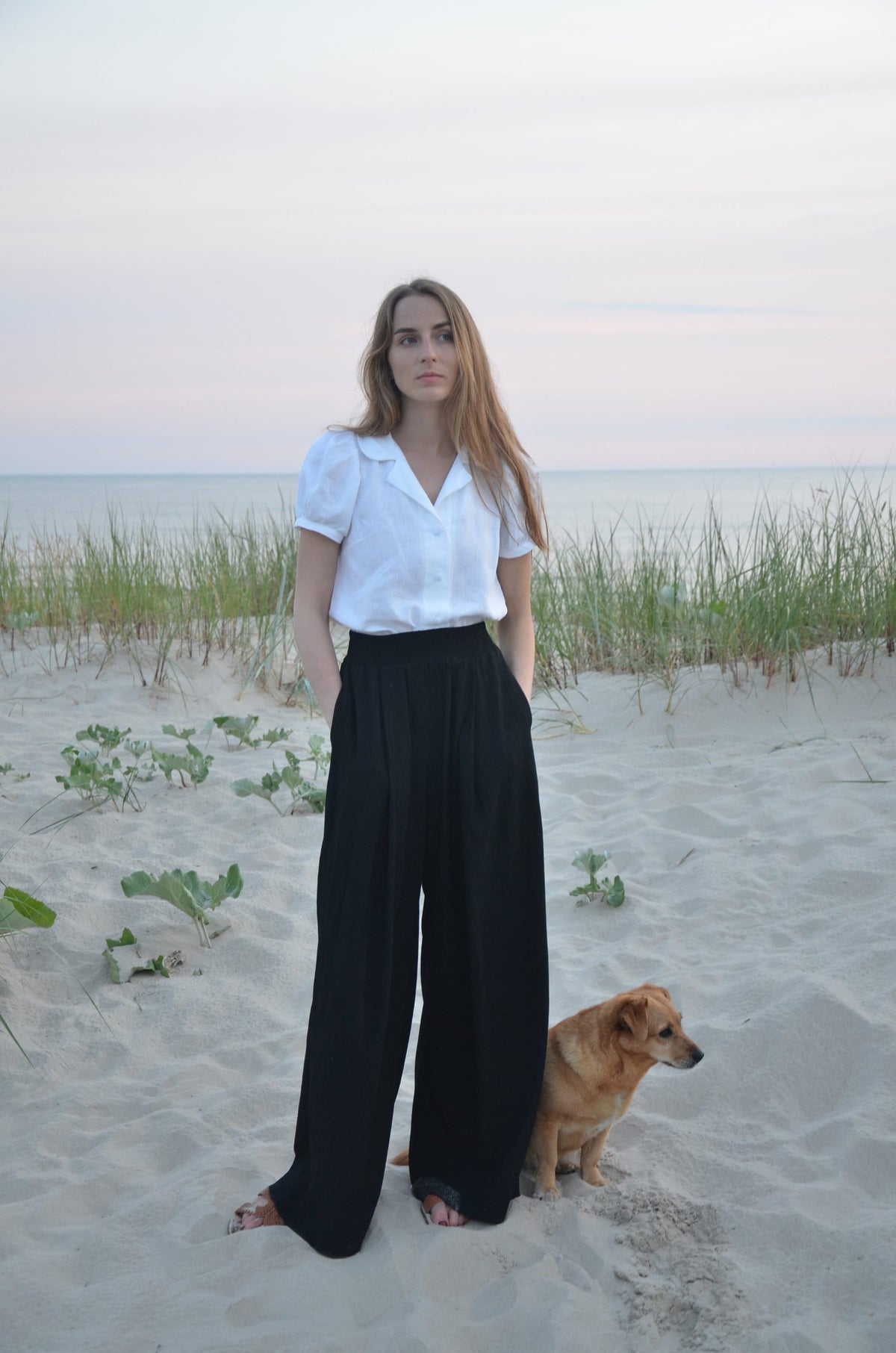 Olive White Linen Button-Down Shirt — view 4