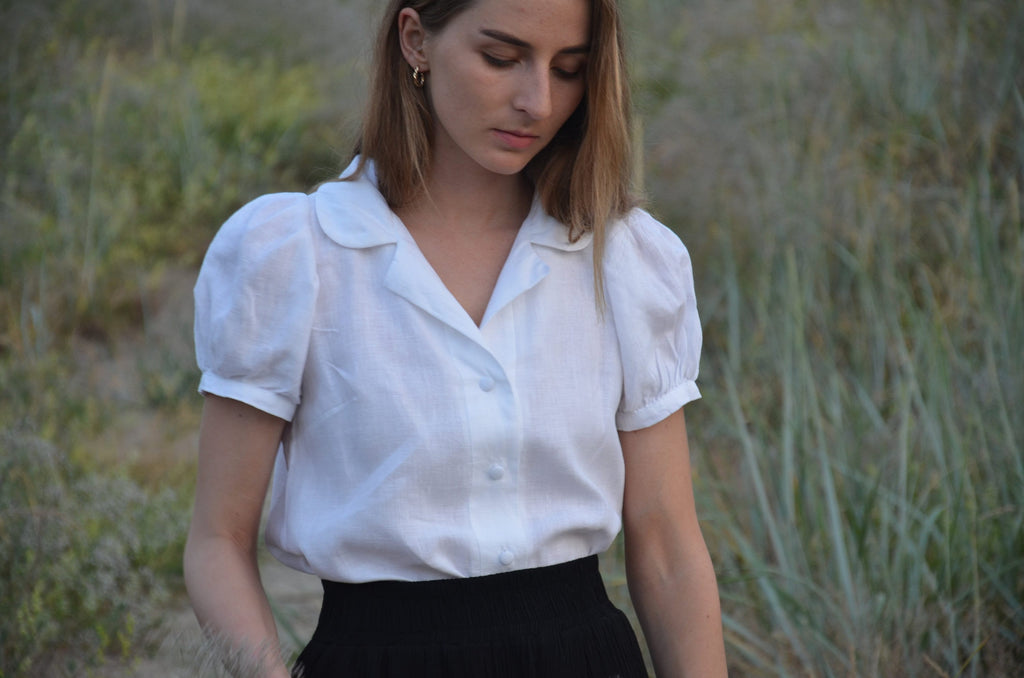 Olive White Linen Button-Down Shirt — Strouse's