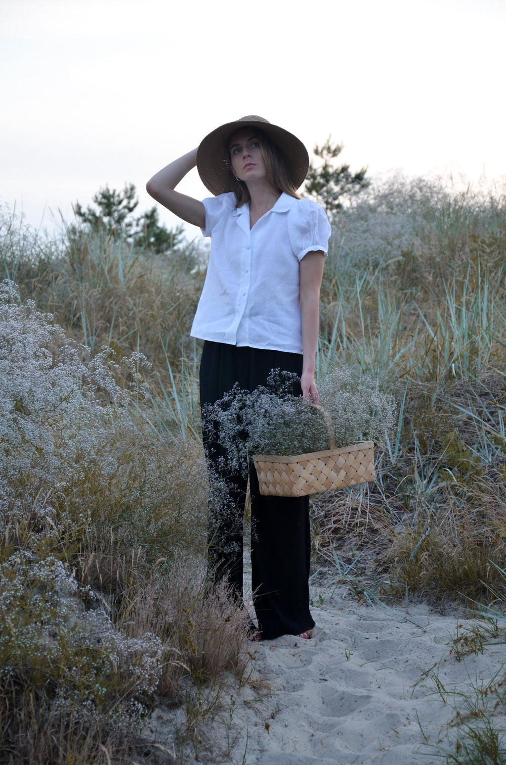 Olive White Linen Button-Down Shirt — view 6