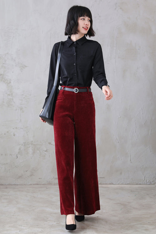 Bea Red Wide-Leg Corduroy Pants — Strouse's