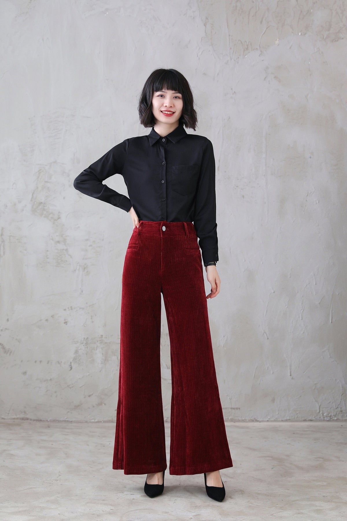 Bea Red Wide-Leg Corduroy Pants — Strouse's