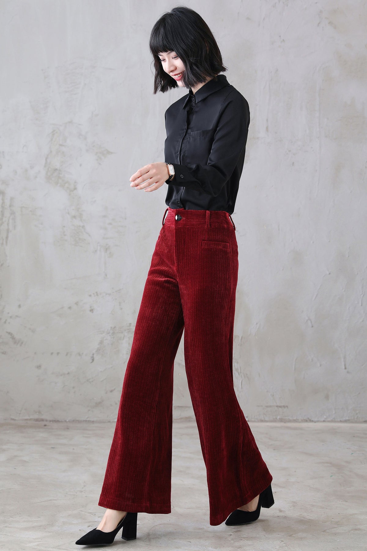 Bea Red Wide-Leg Corduroy Pants — view 3