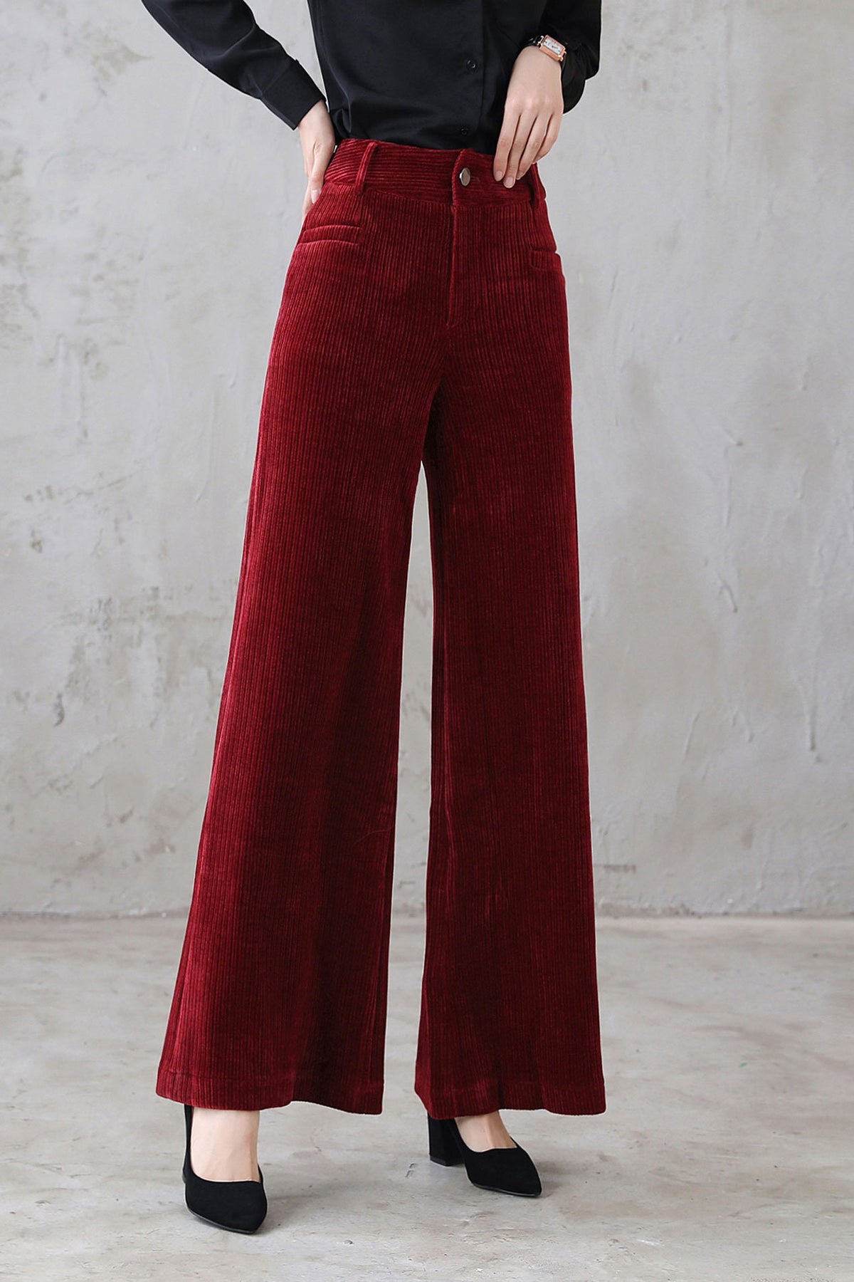 Bea Red Wide-Leg Corduroy Pants — view 4