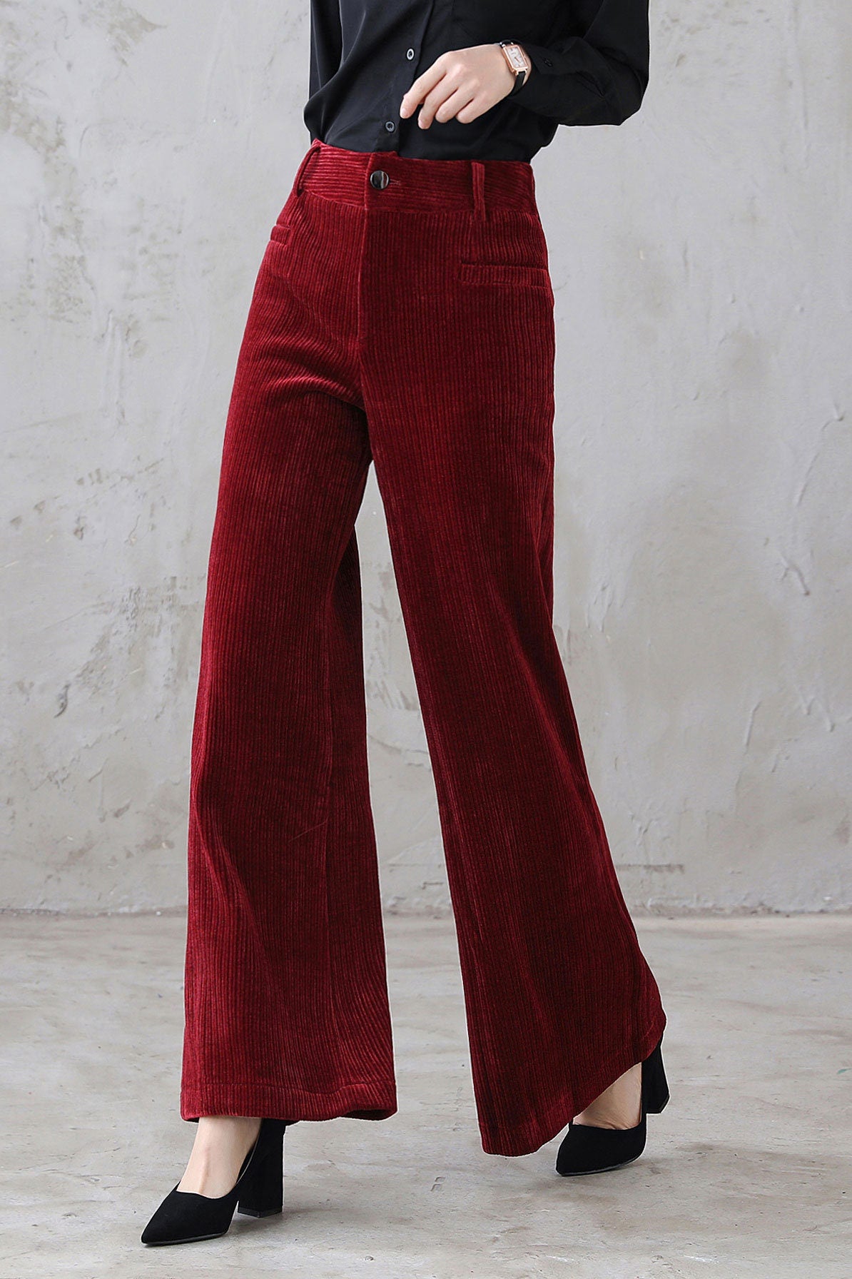 Bea Red Wide-Leg Corduroy Pants — view 5