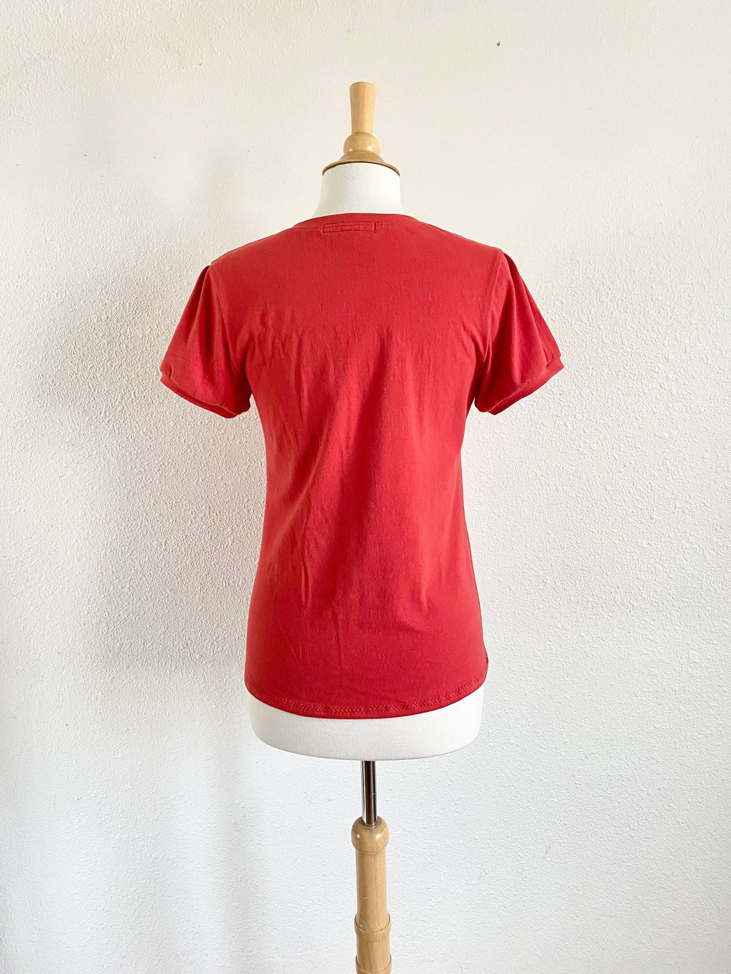 Maeve Red Knit Puff-Sleeve Shirt — view 5