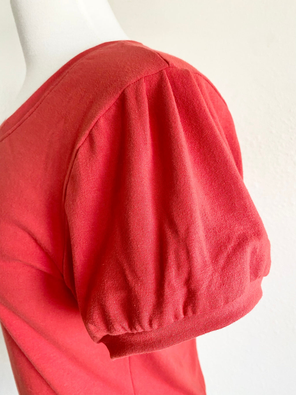 Maeve Red Knit Puff-Sleeve Shirt — view 3
