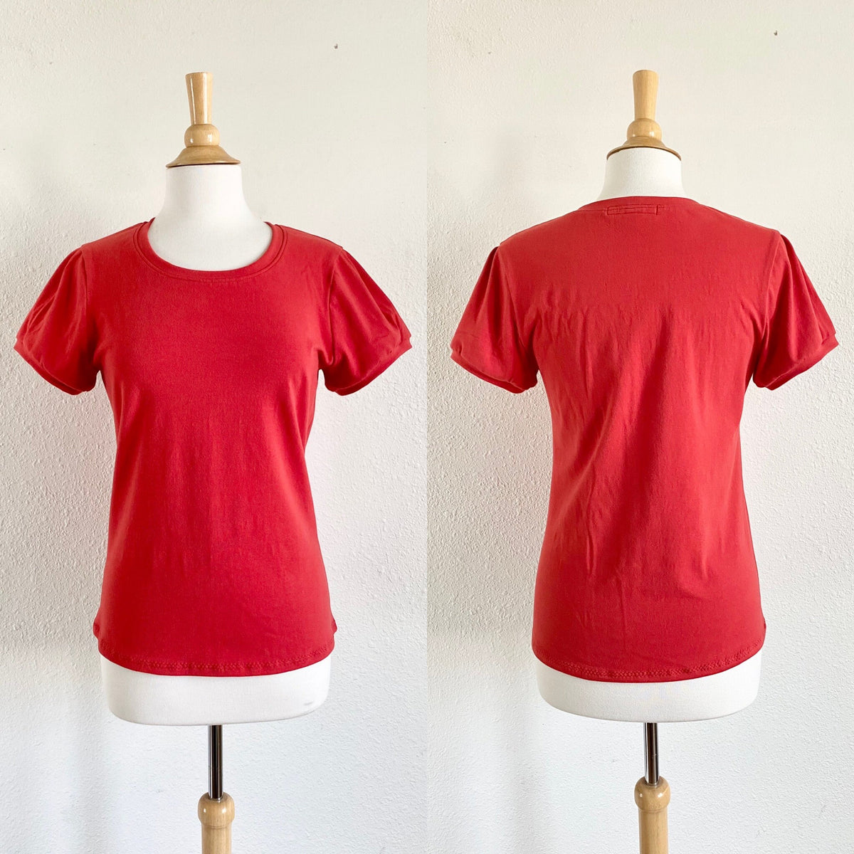 Maeve Red Knit Puff-Sleeve Shirt — view 2