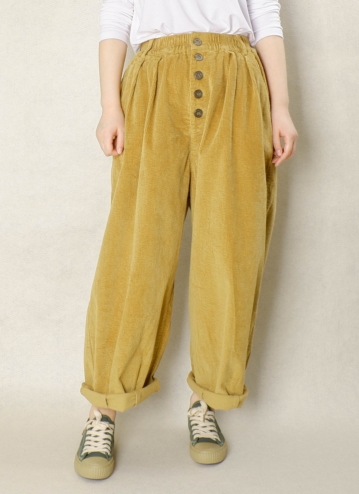 Rae Yellow Cotton Wide-Leg Corduroy Pants — view 2
