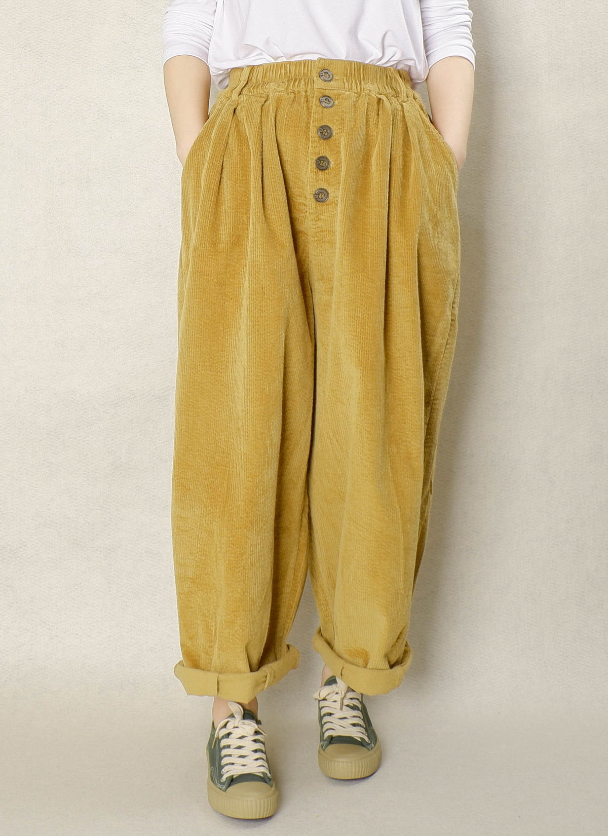 Rae Yellow Cotton Wide-Leg Corduroy Pants — view 3