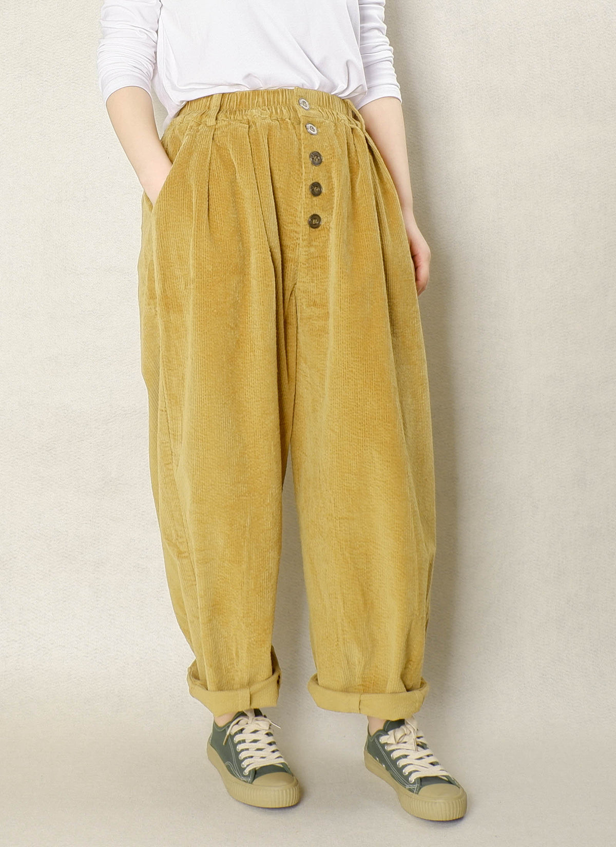 Rae Yellow Cotton Wide-Leg Corduroy Pants — view 4
