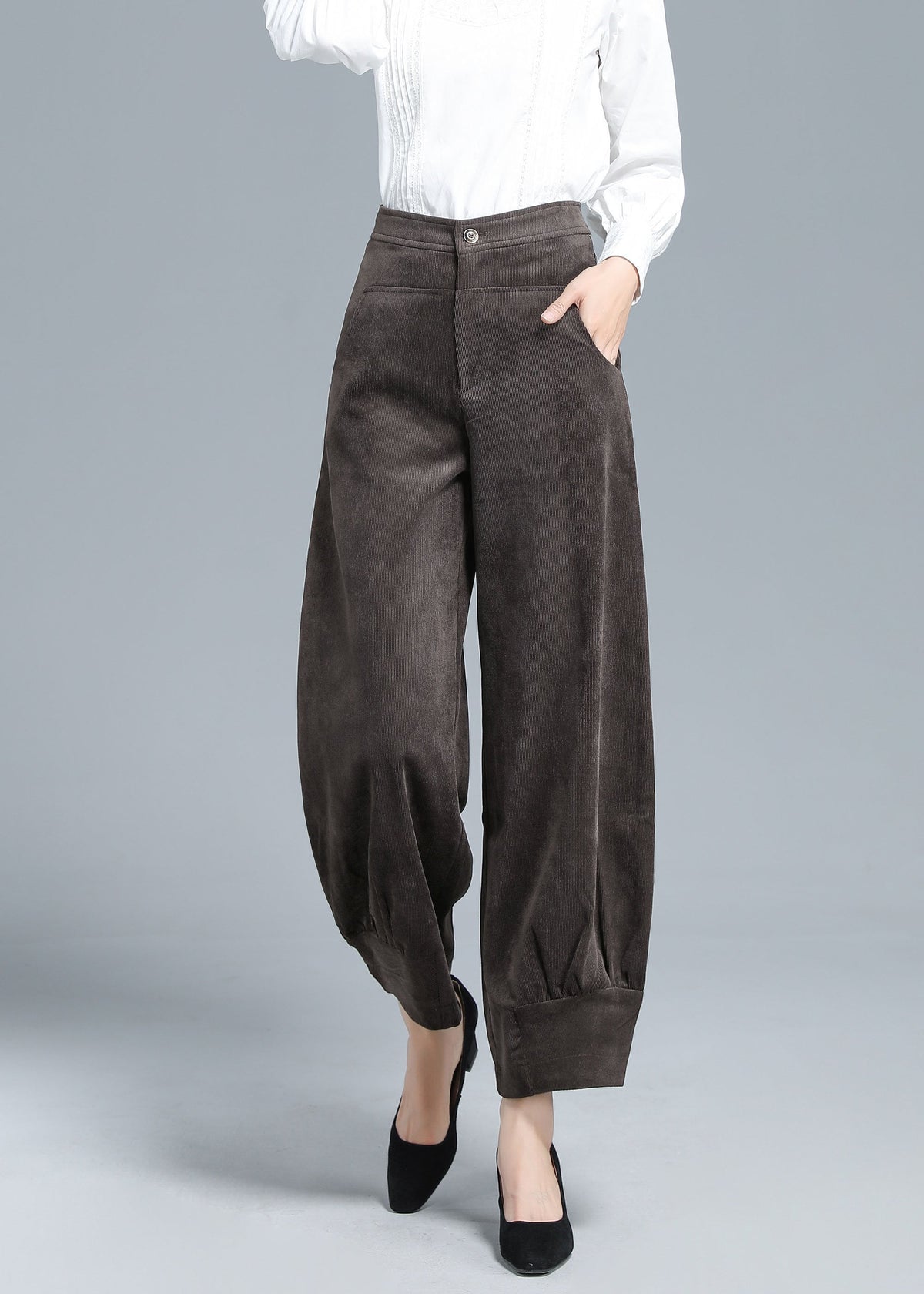Cora Navy Cotton Wide-Leg Corduroy Pants — view 2