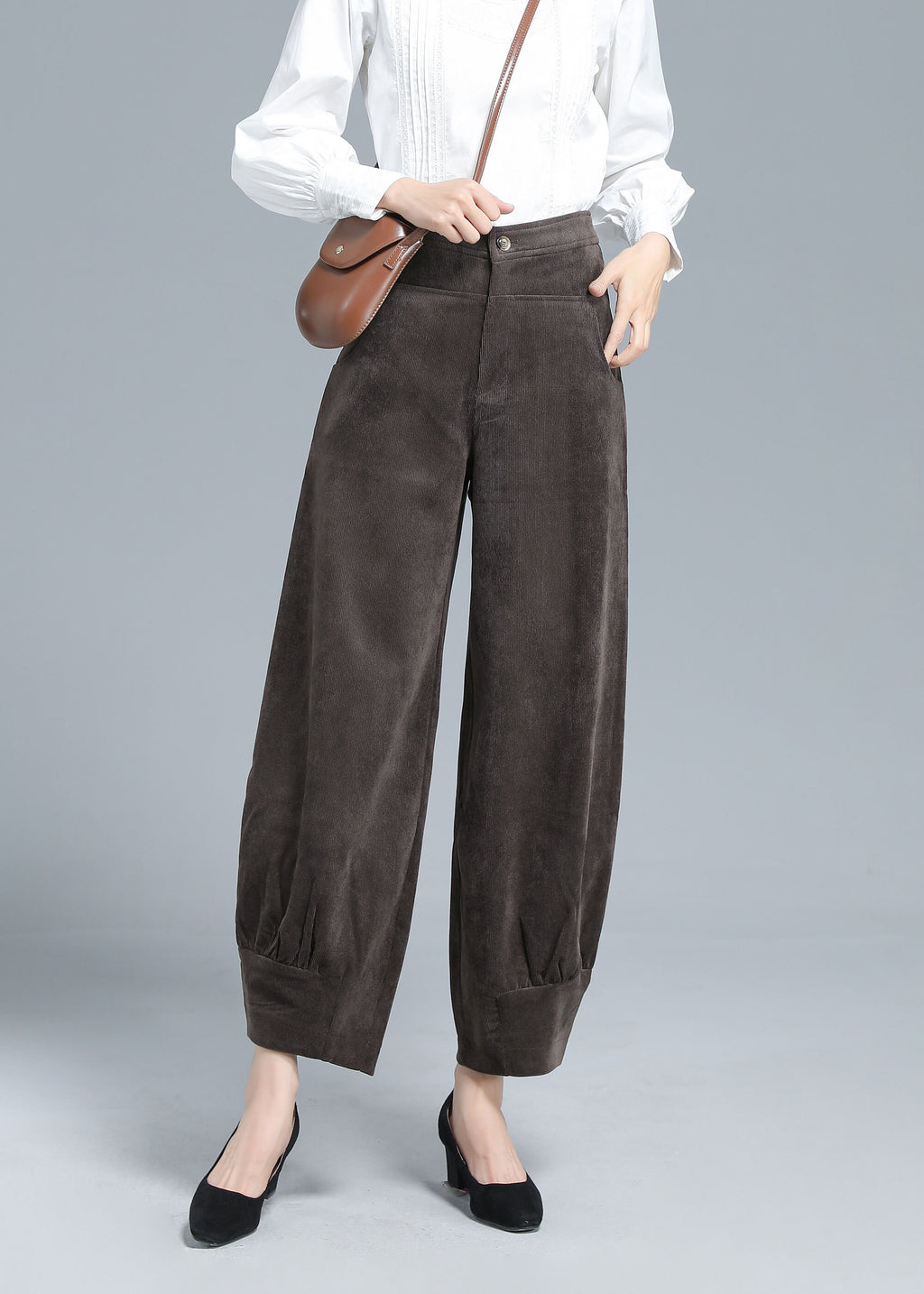 Cora Navy Cotton Wide-Leg Corduroy Pants — view 4
