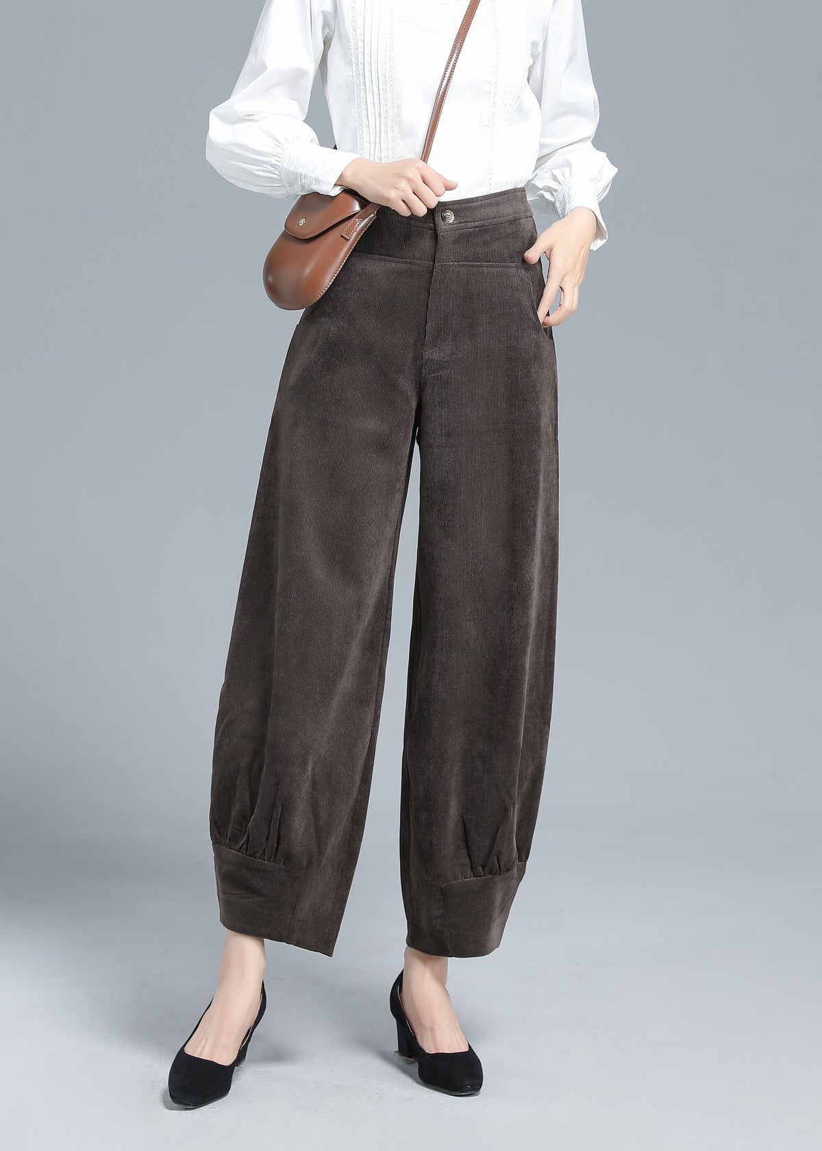 Cora Navy Cotton Wide-Leg Corduroy Pants — view 4