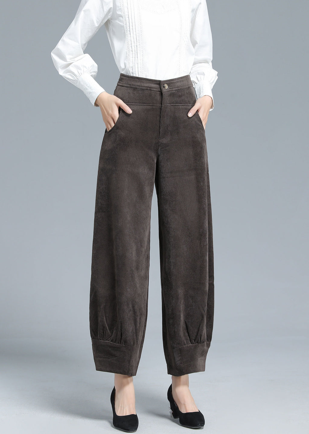 Cora Navy Cotton Wide-Leg Corduroy Pants — view 6