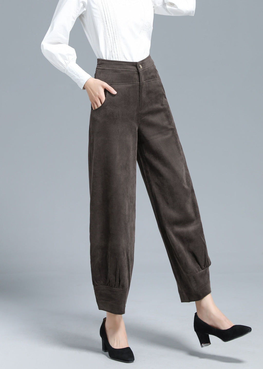 Cora Navy Cotton Wide-Leg Corduroy Pants — view 3