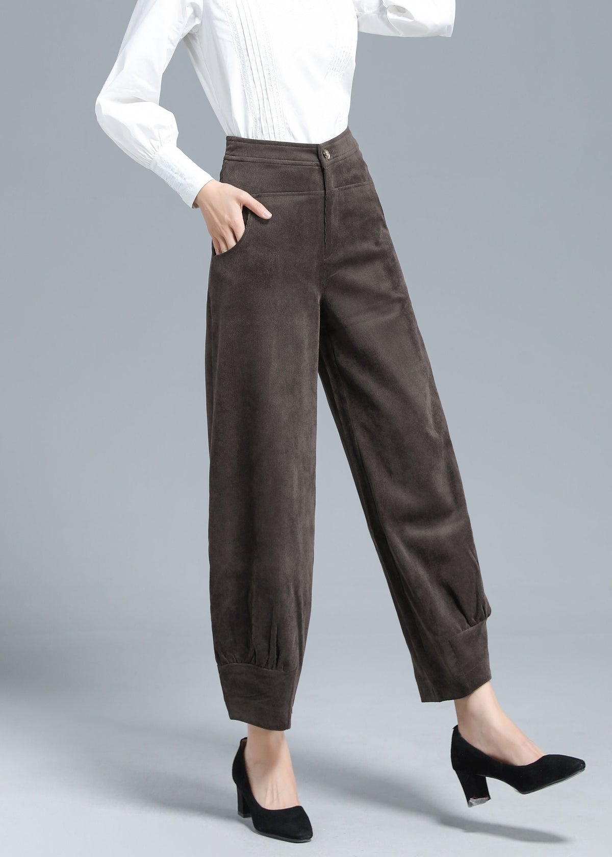 Cora Navy Cotton Wide-Leg Corduroy Pants — view 3