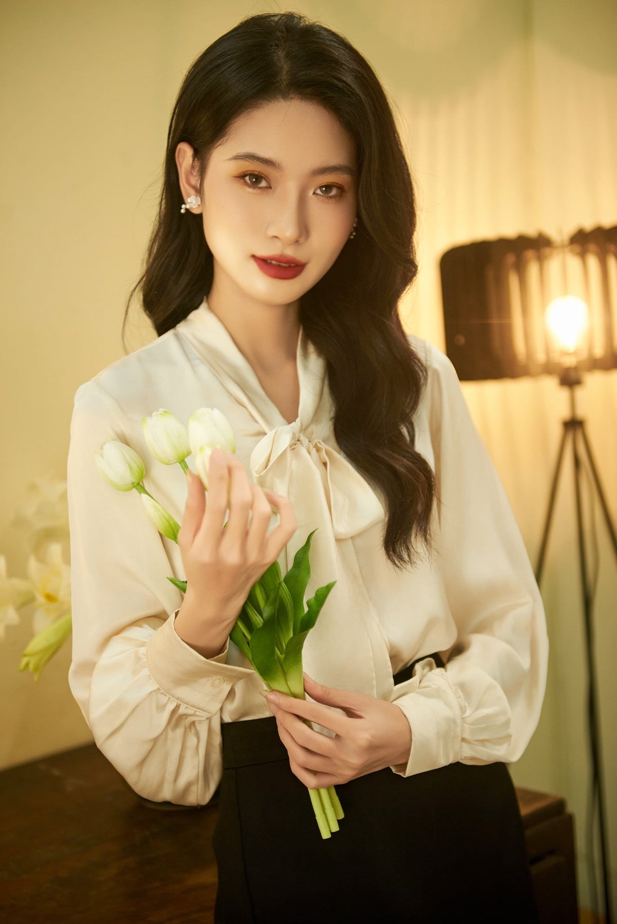 Lotte Beige Crepe Puff-Sleeve Shirt — view 2