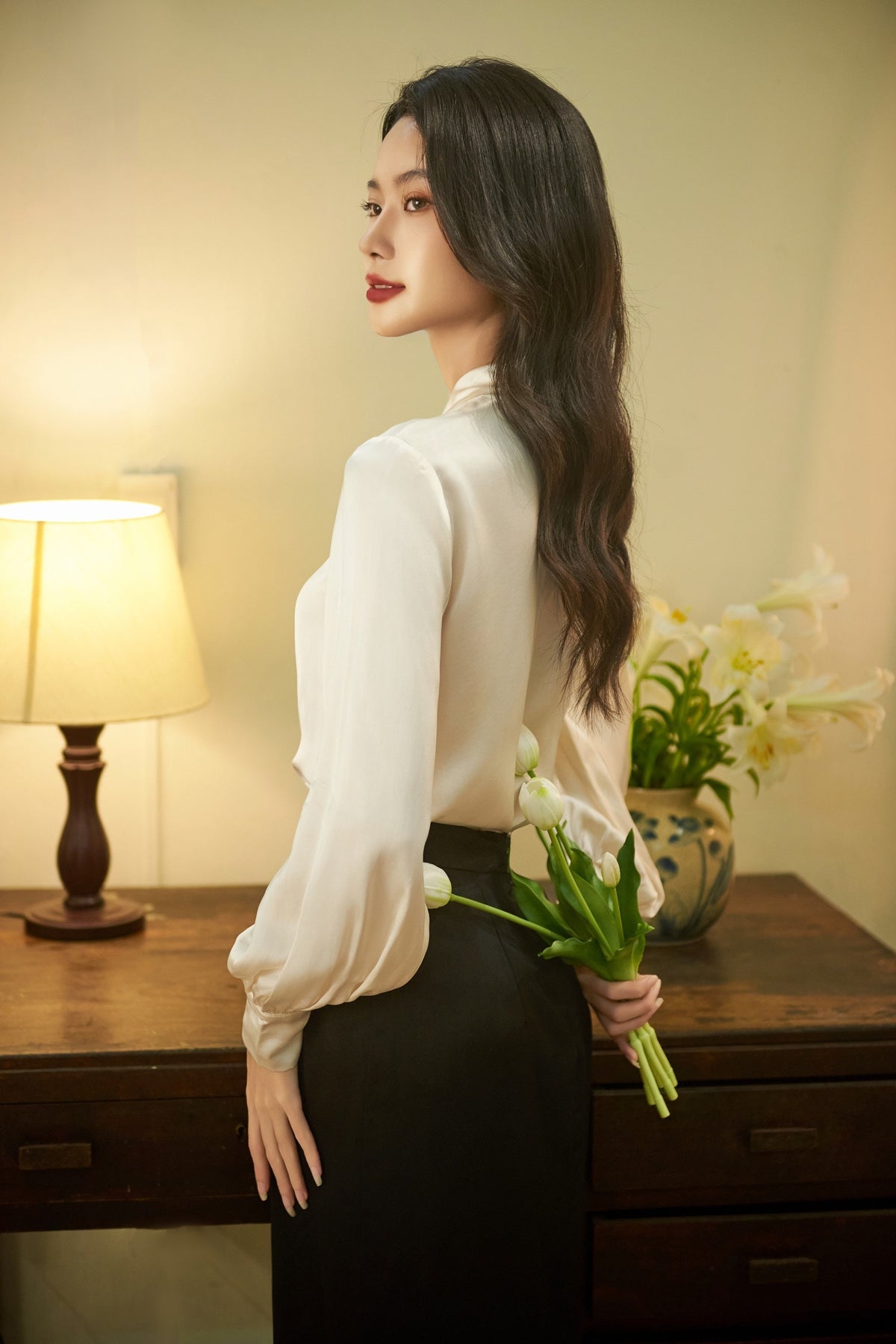 Lotte Beige Crepe Puff-Sleeve Shirt — view 5