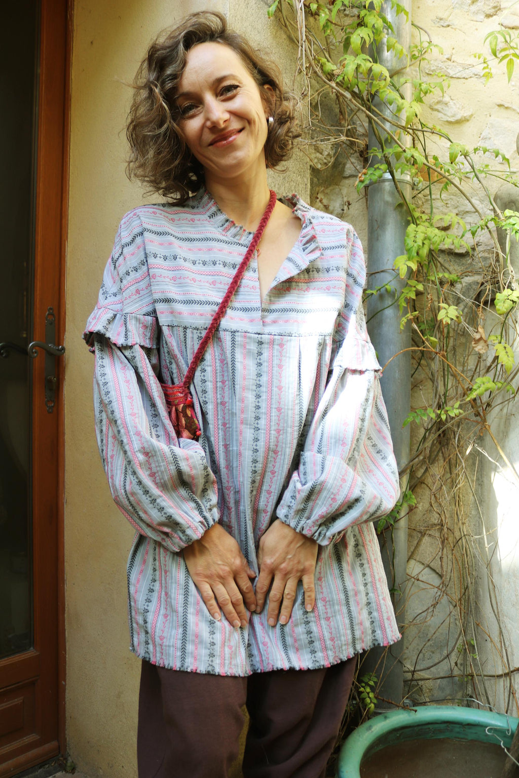 Mila Striped Cotton Tunic Top — view 3