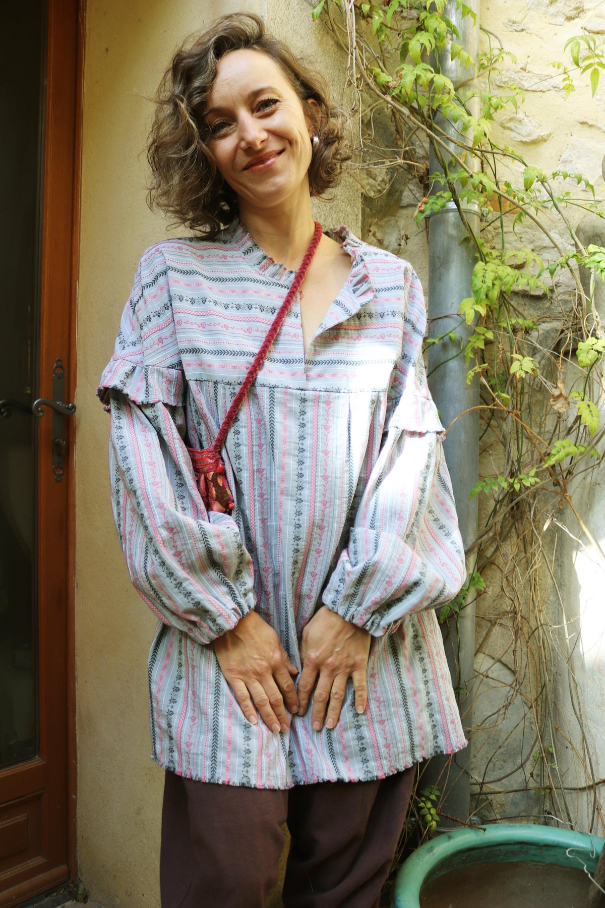 Mila Striped Cotton Tunic Top — view 3