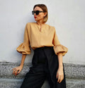 Dora Beige Cotton Puff-Sleeve Blouse — Strouse's