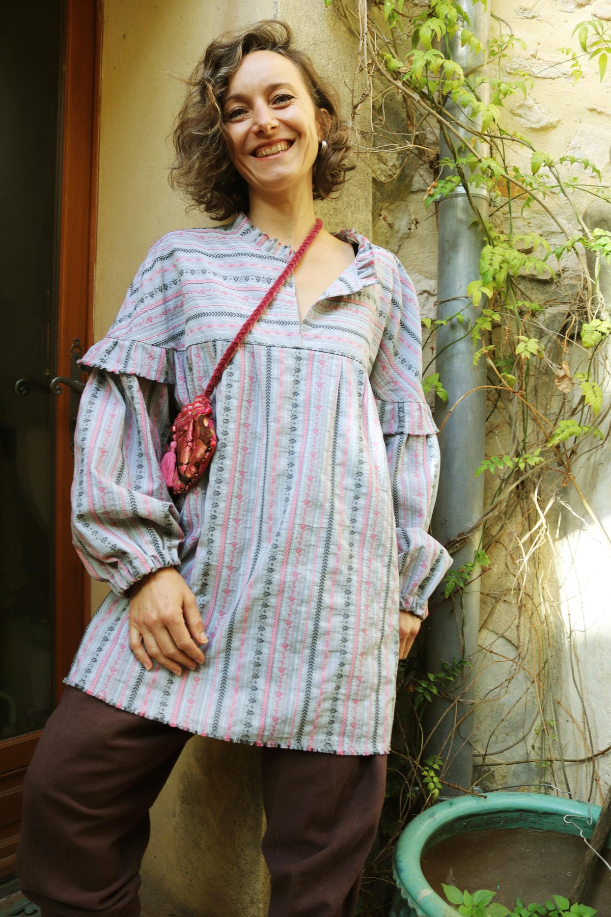 Mila Striped Cotton Tunic Top — view 2