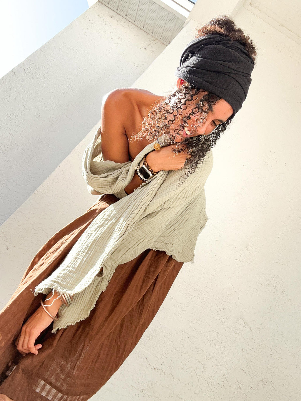 Kit Beige Linen Oversized Cardigan — view 2