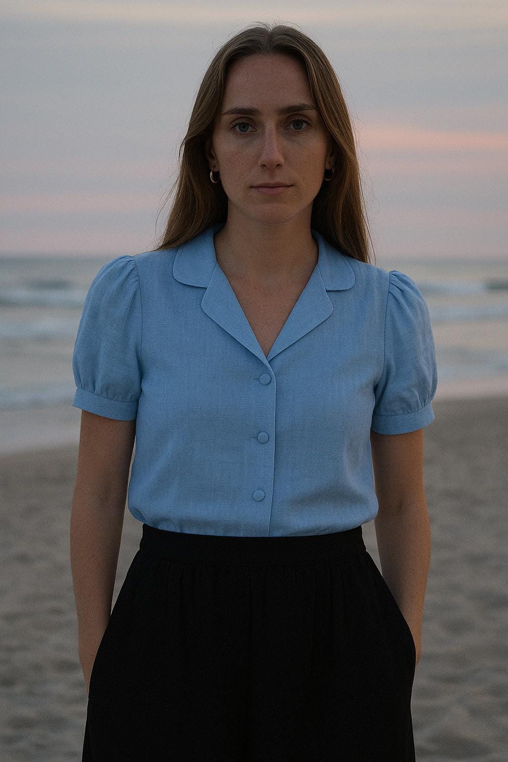 Olive White Linen Button-Down Shirt — view 2