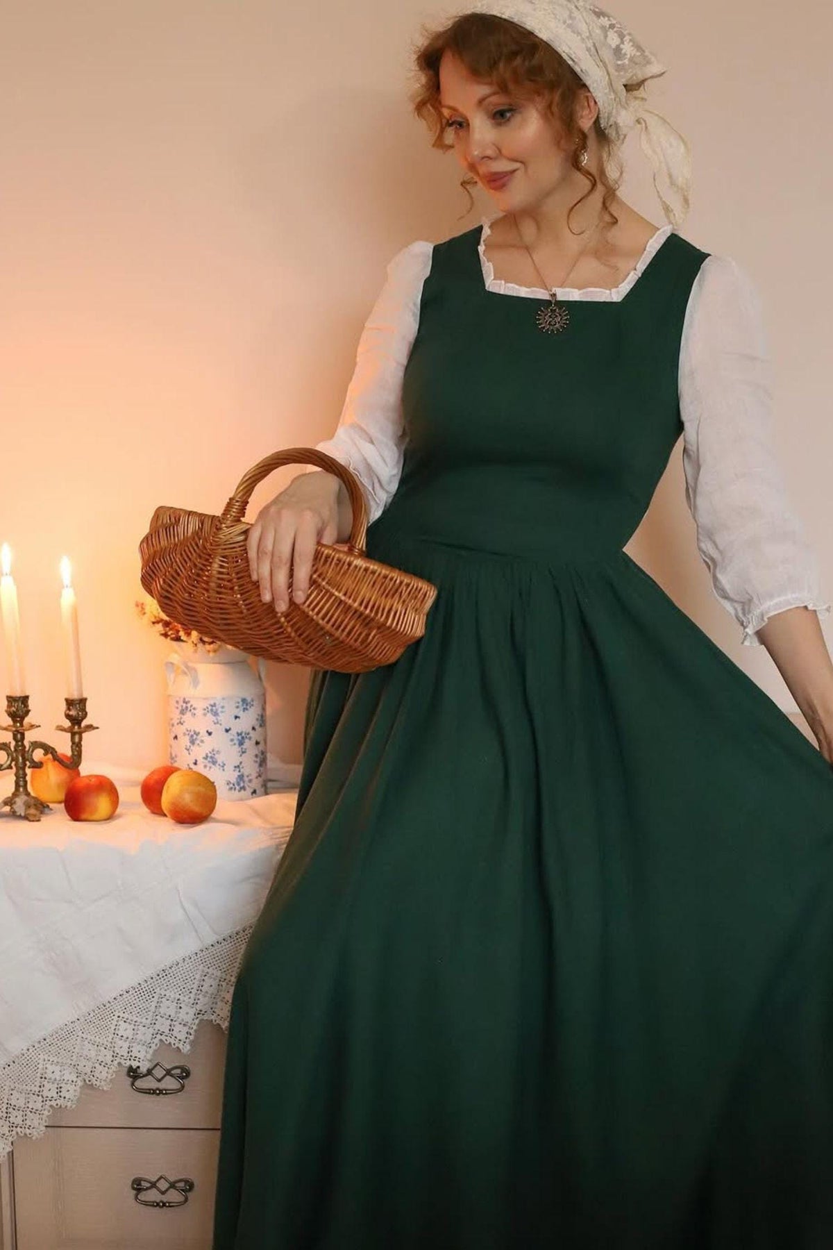 Viola Green Linen Ruffle Midi Dress — view 2