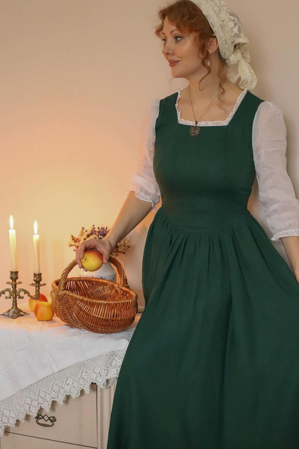 Viola Green Linen Ruffle Midi Dress — view 4