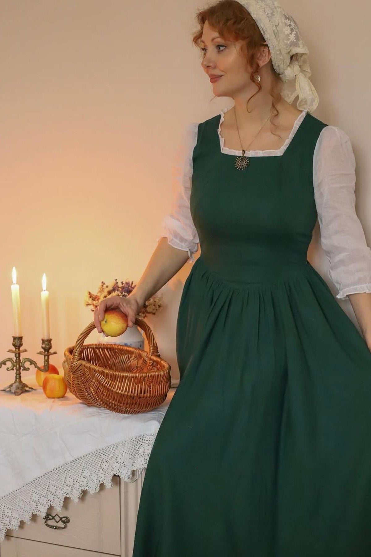 Viola Green Linen Ruffle Midi Dress — view 4