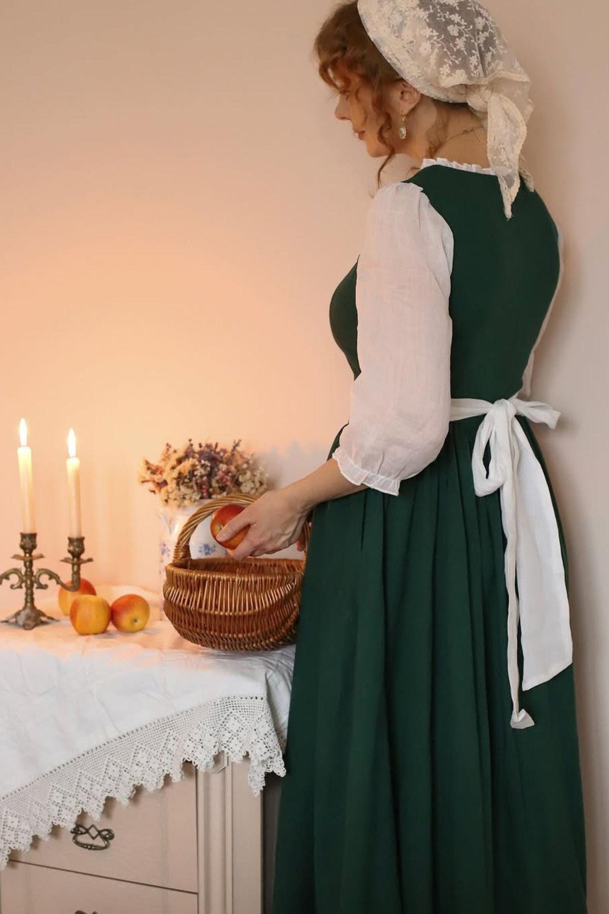 Viola Green Linen Ruffle Midi Dress — view 5
