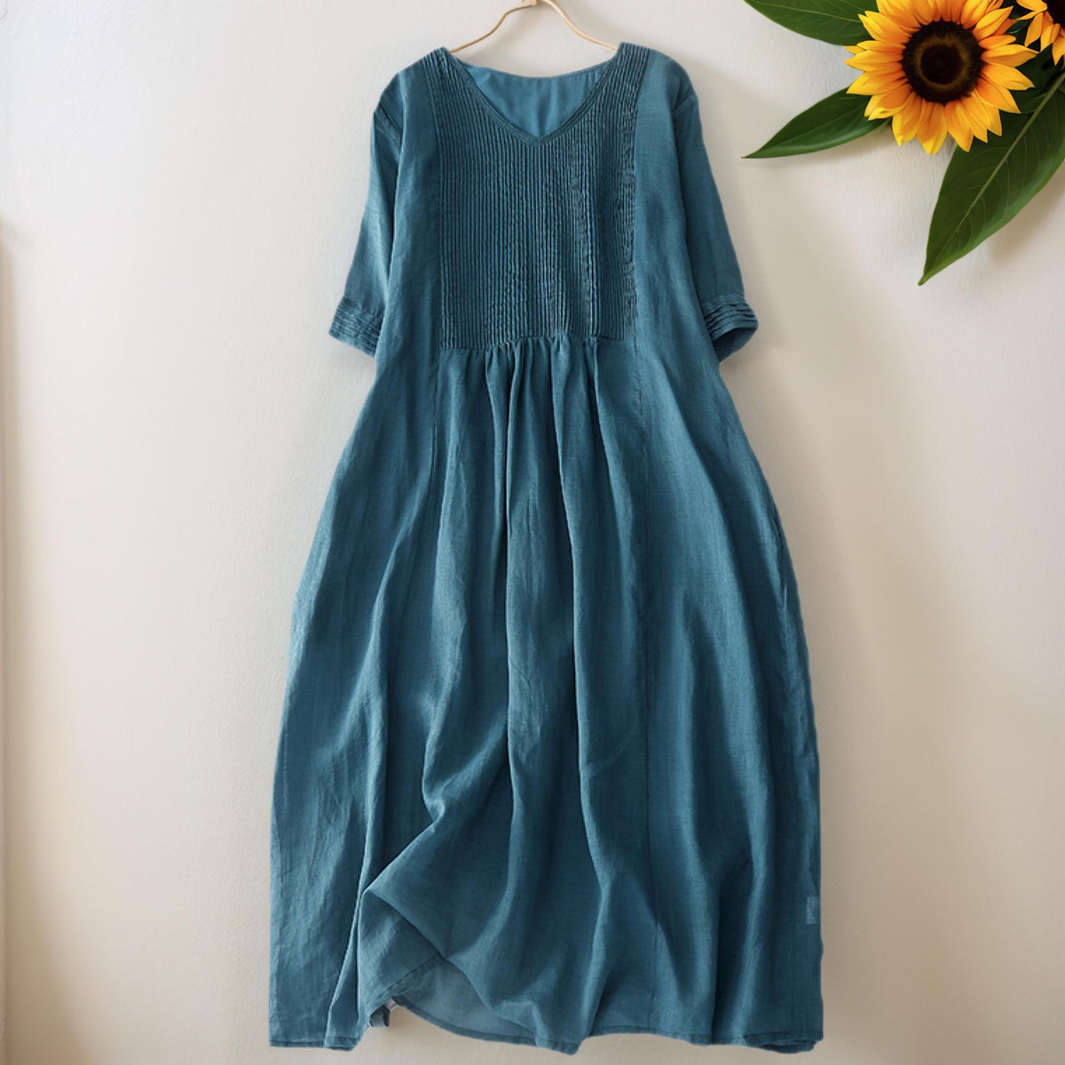Wilma Olive Linen Tunic Midi Dress — view 5