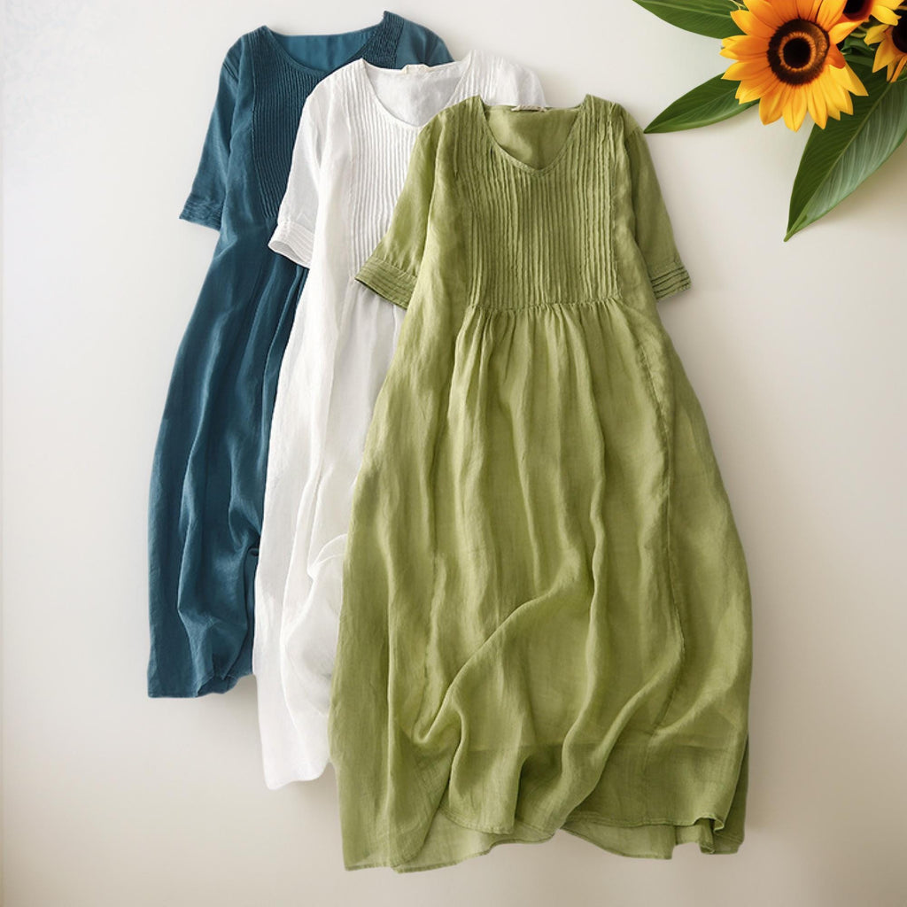 Wilma Olive Linen Tunic Midi Dress — Strouse's