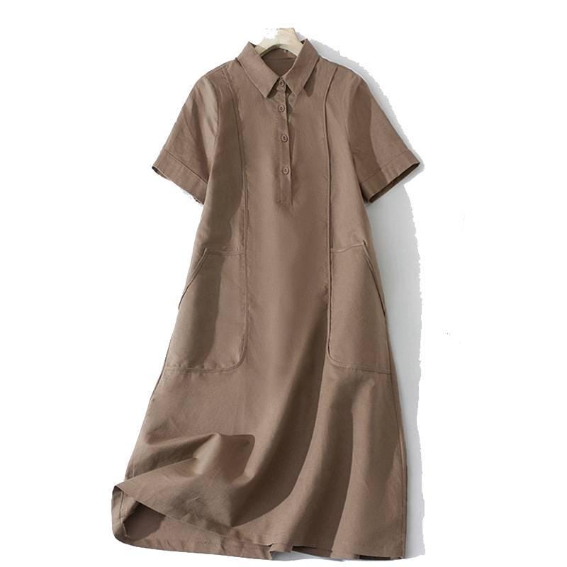 Fern Navy Linen Tunic Midi Dress — view 3