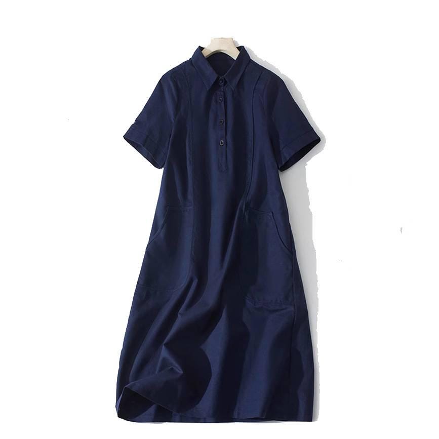 Fern Navy Linen Tunic Midi Dress — view 4
