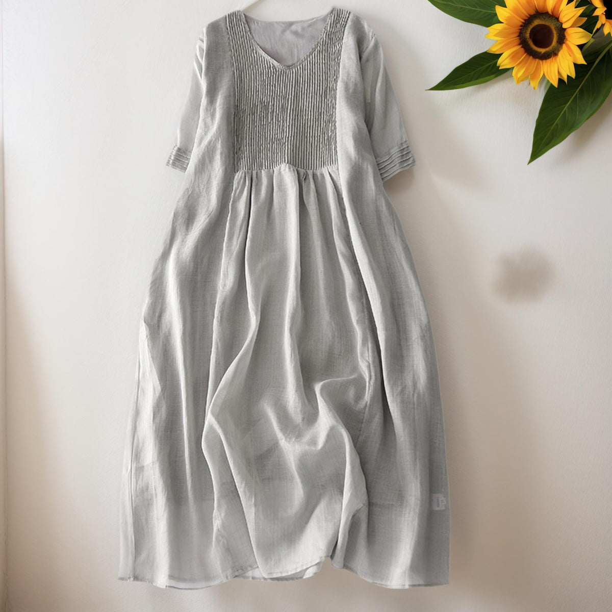 Wilma Olive Linen Tunic Midi Dress — view 4