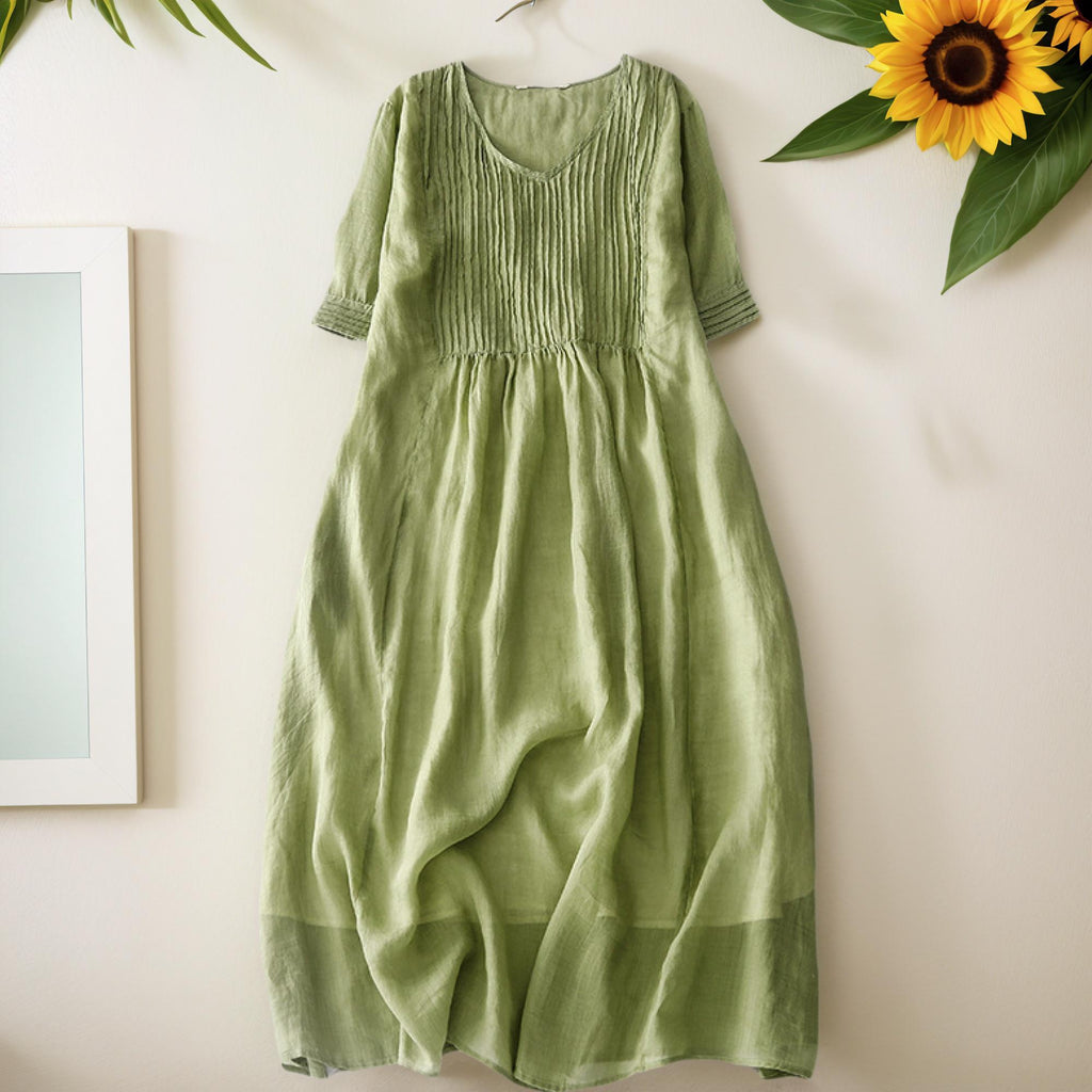 Wilma Olive Linen Tunic Midi Dress — view 2