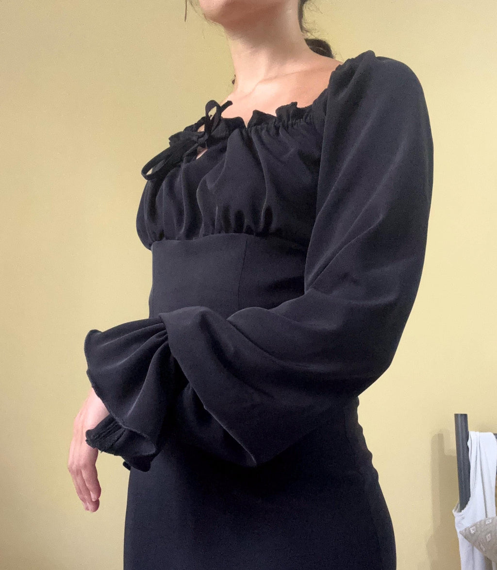 Brielle Black Crepe Puff-Sleeve Top — view 6